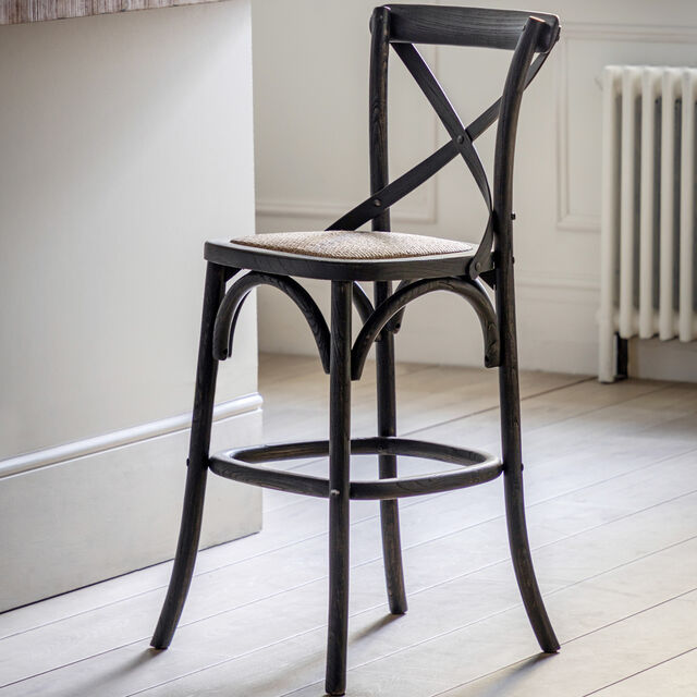 Cafe Stool Black with Rattan Seat