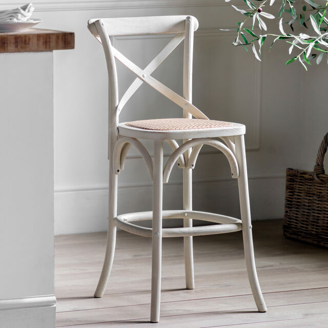 Cafe Stool White with a Rattan Seat