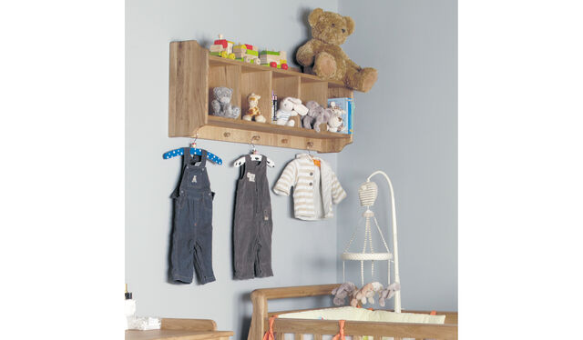 Oak Wall Shelf with Hanging Peg and Clothes