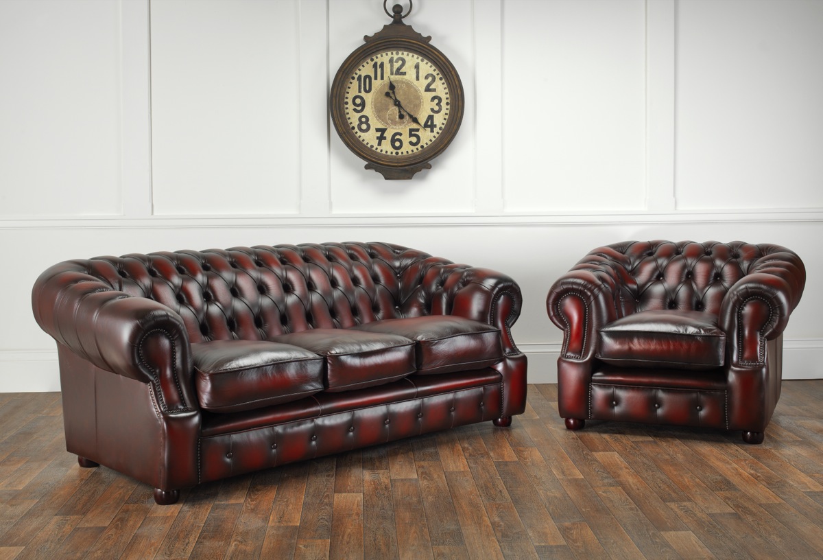 Windsor leather three seater sofa and chair